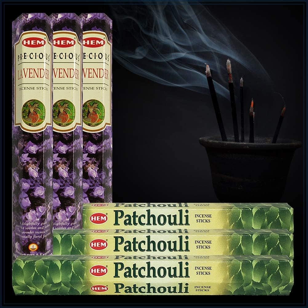 Patchouli Incense Sticks and Precious Lavender Incense Sticks with Incense Holder Bundle for Spiritual Décor and Home Fragrance