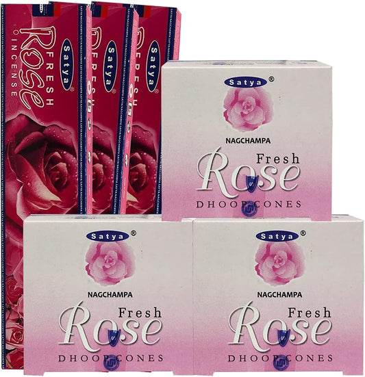 Rose Incense Sticks and Cone Incense Holder Variety Pack Bundle Insence Insense Insienso