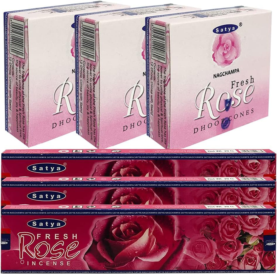 Rose Incense Sticks and Cone Incense Holder Variety Pack Bundle Insence Insense Insienso