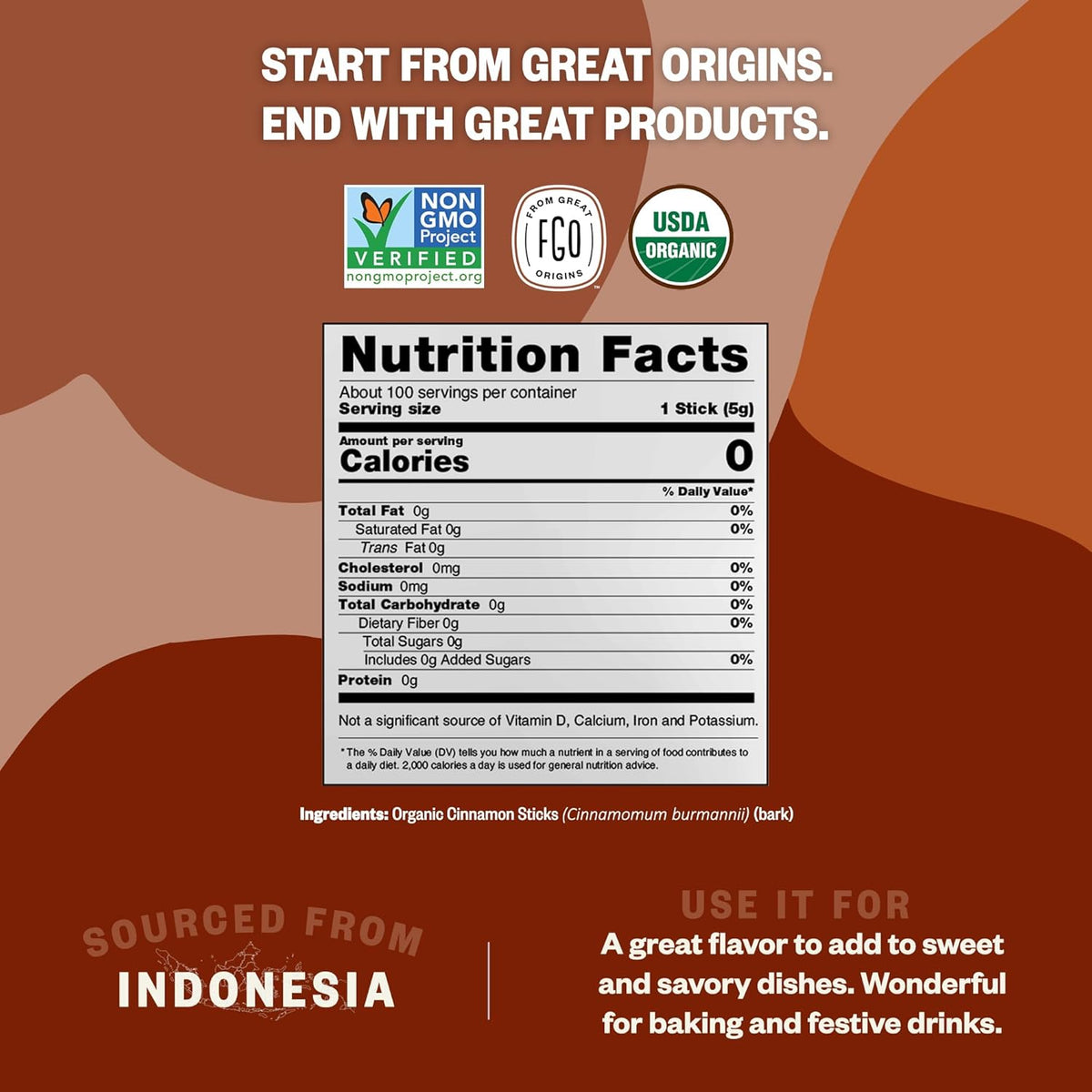 Organic Cinnamon Sticks Whole, 16Oz Bulk Resealable Pouch, 100+ Sticks, 2 ¾” Stick Size, Raw Spice from Indonesia (Korintje), Great for Tea, Desserts or Cooking, Non-Gmo (Pack of 1)