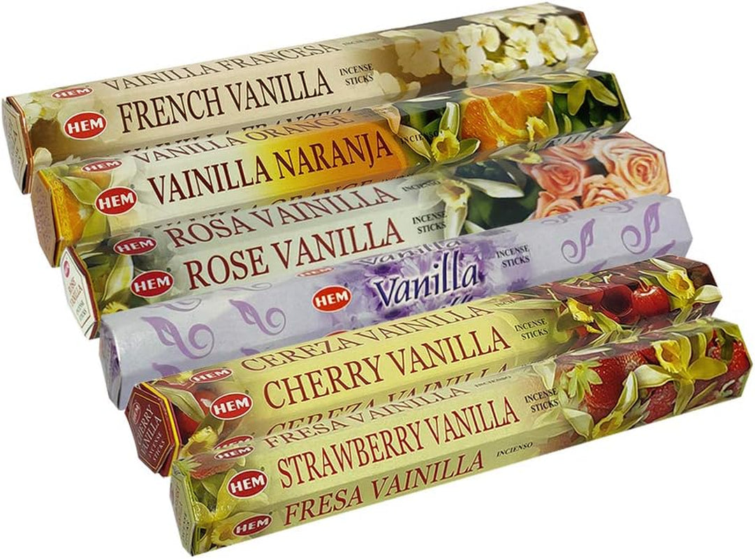 Hem Incense Sticks Variety Pack #18 and Incense Stick Holder Bundle with 6 Vanilla Fragrances