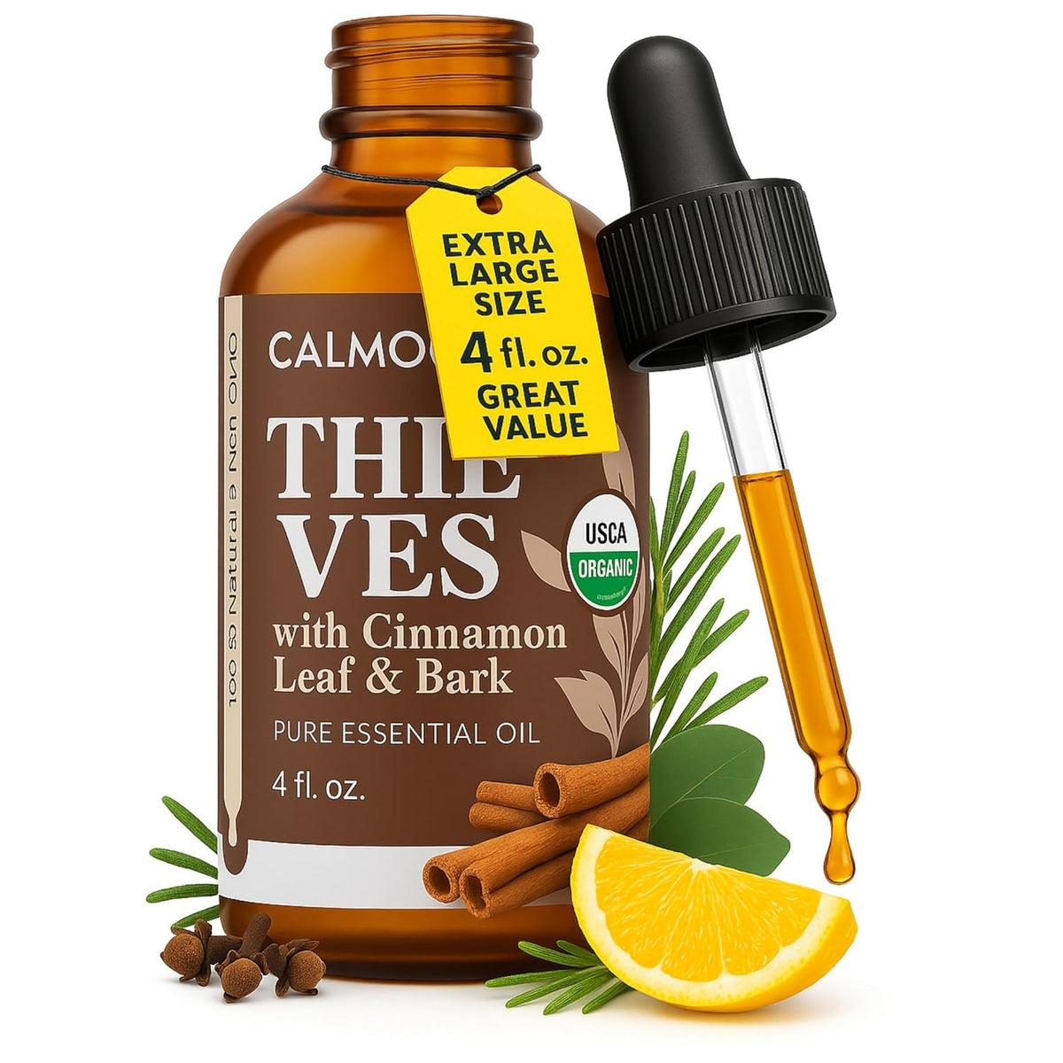 Organic Thieves Oil Essential Oil — USDA Certified Therapeutic Grade — (4 Oz | 118 Ml) — Based on the Tale of Four Thieves — Five Guards Essential Oil