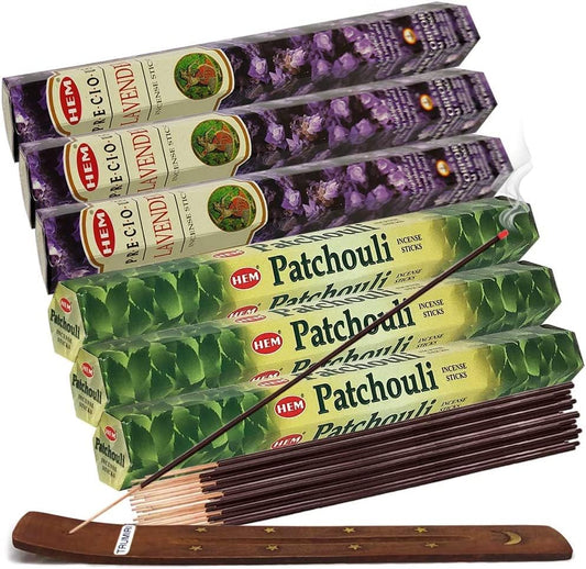 Patchouli Incense Sticks and Precious Lavender Incense Sticks with Incense Holder Bundle for Spiritual Décor and Home Fragrance