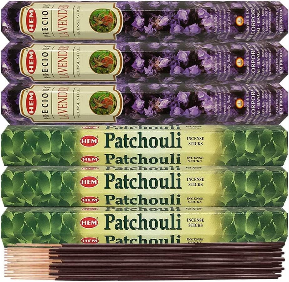 Patchouli Incense Sticks and Precious Lavender Incense Sticks with Incense Holder Bundle for Spiritual Décor and Home Fragrance