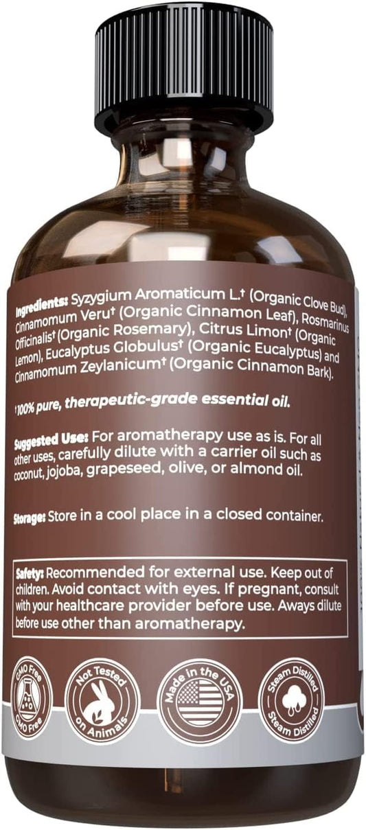 Organic Thieves Oil Essential Oil — USDA Certified Therapeutic Grade — (4 Oz | 118 Ml) — Based on the Tale of Four Thieves — Five Guards Essential Oil
