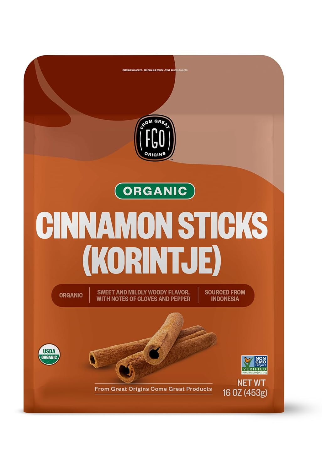 Organic Cinnamon Sticks Whole, 16Oz Bulk Resealable Pouch, 100+ Sticks, 2 ¾” Stick Size, Raw Spice from Indonesia (Korintje), Great for Tea, Desserts or Cooking, Non-Gmo (Pack of 1)