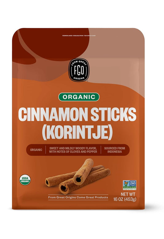 Organic Cinnamon Sticks Whole, 16Oz Bulk Resealable Pouch, 100+ Sticks, 2 ¾” Stick Size, Raw Spice from Indonesia (Korintje), Great for Tea, Desserts or Cooking, Non-Gmo (Pack of 1)