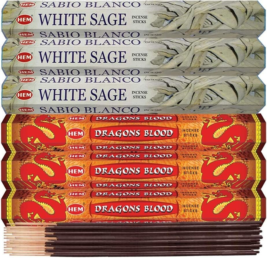 Dragon'S Blood Incense Sticks and White Sage Incense Sticks with Incense Holder Bundle for Home Fragrance and Smudging
